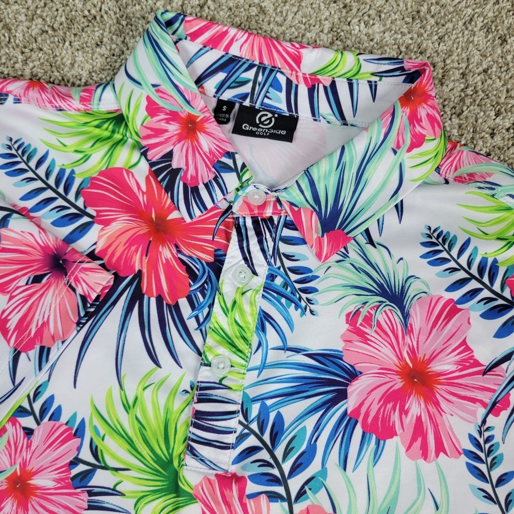 Greenside Golf Mens Small Multicolor AOP Floral Performance Stretch Polo SS
